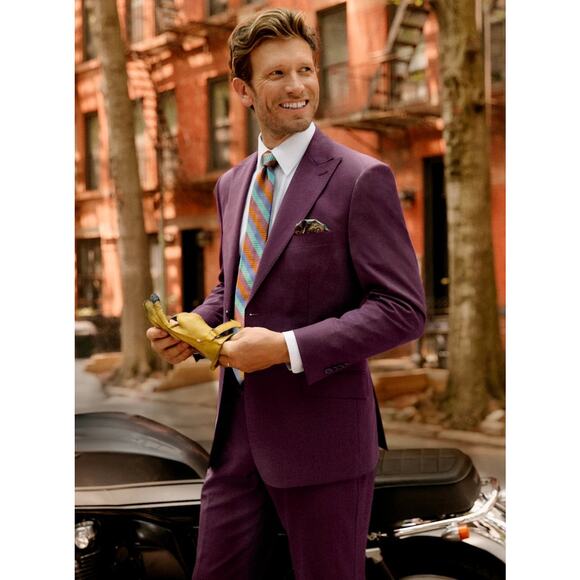 Paul Fredrick Wool Stretch Bengaline Suit Plum Purple Jacket 48R Pants 46W - Picture 1 of 12